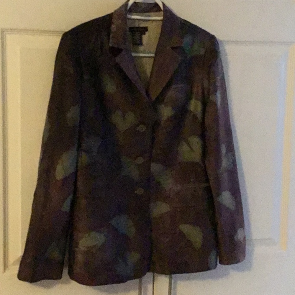 BCBG plum and teal silk jacket